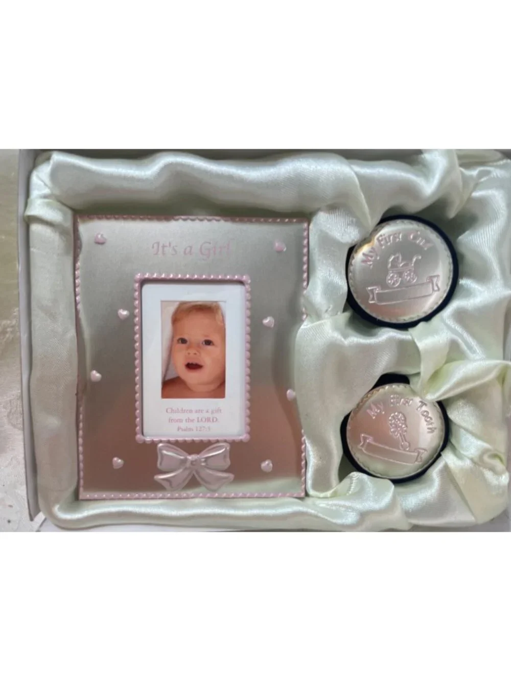 Vintage Baby Girl Frame w First Curl First Tooth Containers